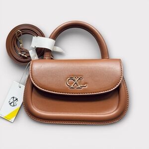 Christian Lacroix Cognac Crossbody Top Handle Bag Faux Leather